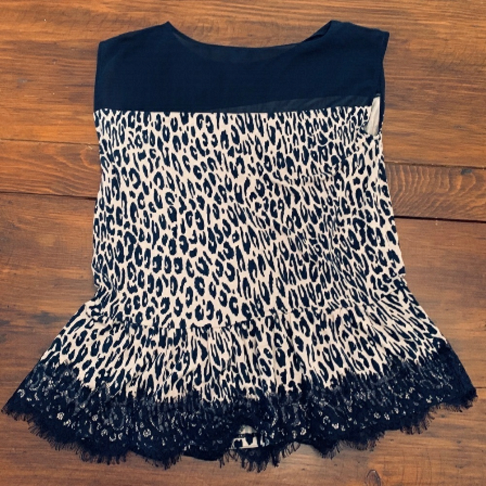 Navy Cheetah Blouse Ann Taylor